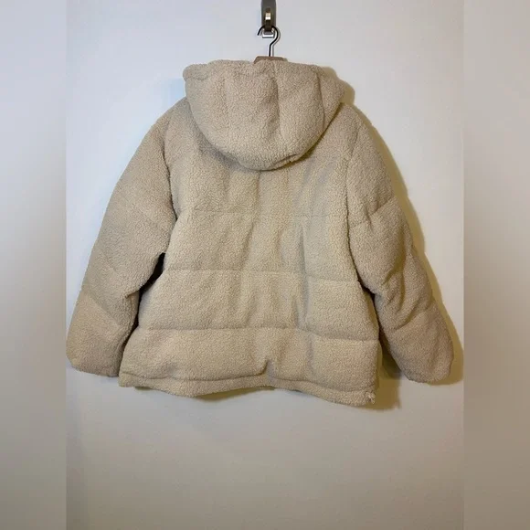 Good American Womens Essentials Sherpa Cocoon Hooded Puffer Coat Size 4 Cream XL